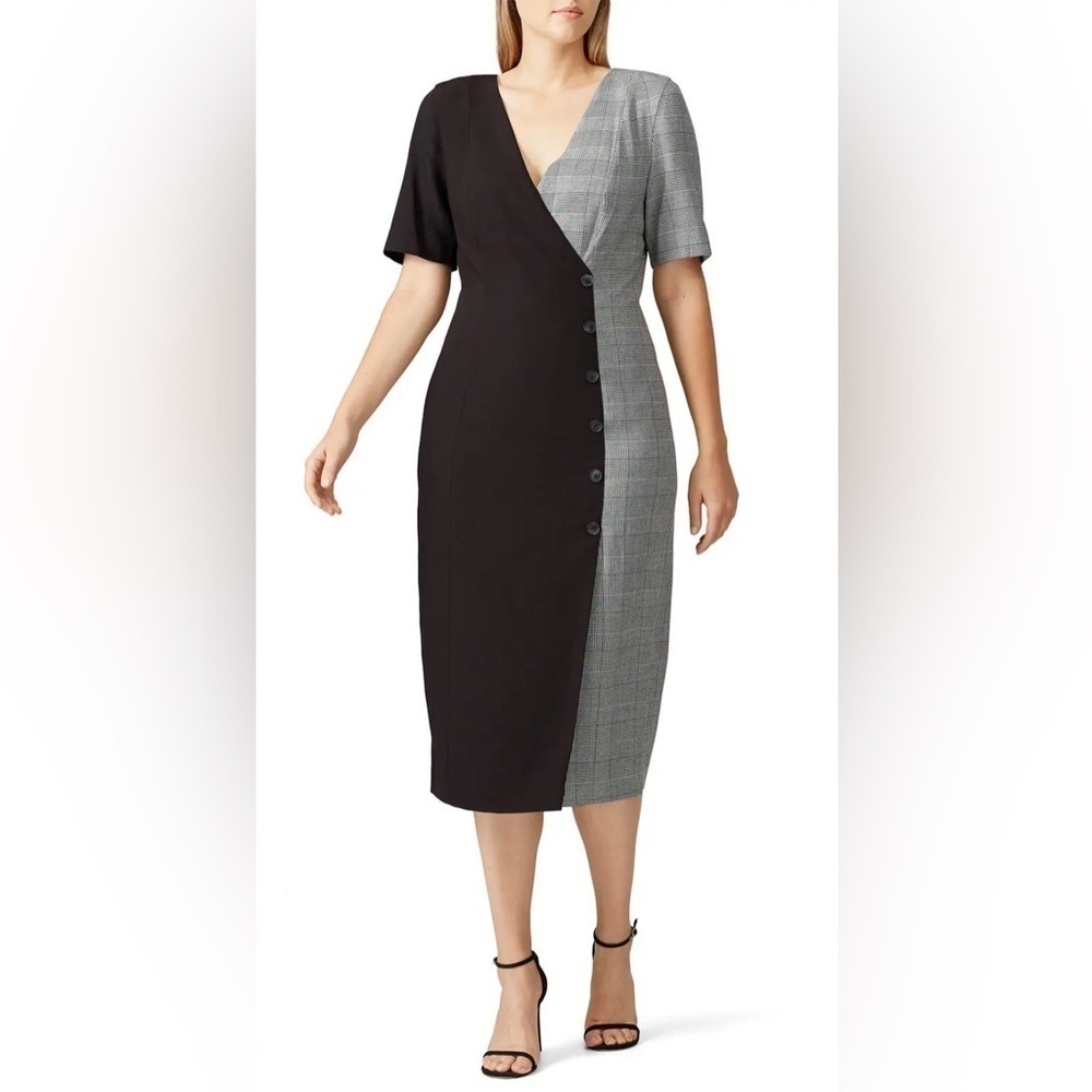 Fame and Partners Everly Midi Career Black & White Plaid Dress Size US Size 14